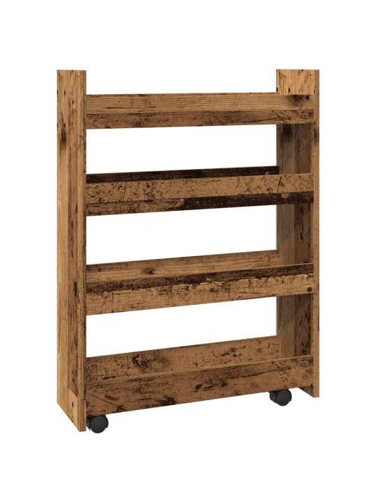 Úzký úložný vozík 4patrový old wood kompozitní dřevo