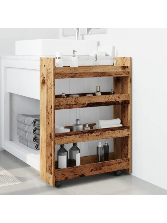 Úzký úložný vozík 4patrový old wood kompozitní dřevo