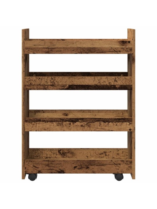 Úzký úložný vozík 4patrový old wood kompozitní dřevo