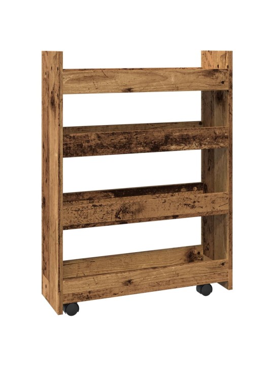 Úzký úložný vozík 4patrový old wood kompozitní dřevo