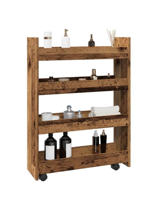 Úzký úložný vozík 4patrový old wood kompozitní dřevo