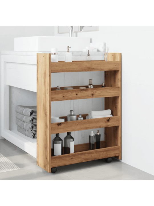 Úzký úložný vozík 4patrový dub artisan kompozitní dřevo