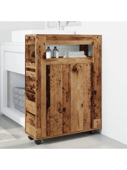 Úzká koupelnová skříňka na kolečkách old wood kompozitní dřevo