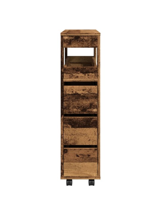 Úzká koupelnová skříňka na kolečkách old wood kompozitní dřevo