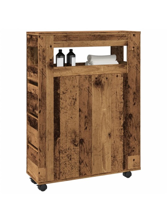 Úzká koupelnová skříňka na kolečkách old wood kompozitní dřevo