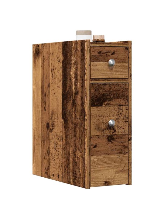 Úzká koupelnová skříňka na kolečkách old wood kompozitní dřevo