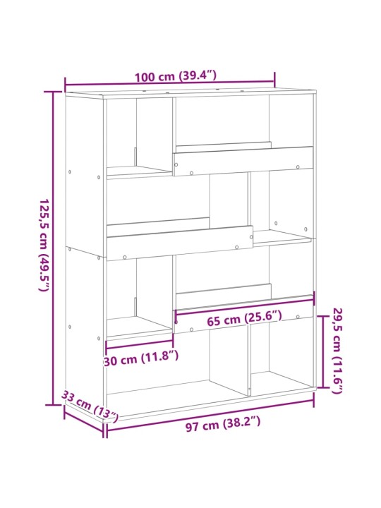 Knihovna dub sonoma 100 x 33 x 125,5 cm kompozitní dřevo