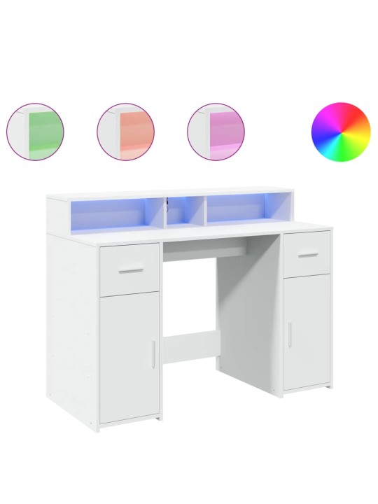 Psací stůl s LED světly bílý 120 x 55 x 91 cm kompozitní dřevo