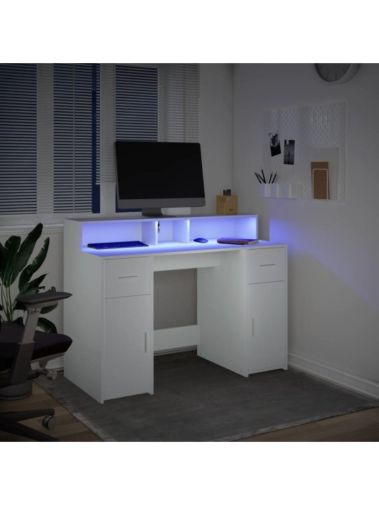Psací stůl s LED světly bílý 120 x 55 x 91 cm kompozitní dřevo