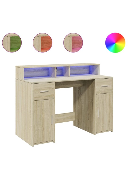 Psací stůl s LED dub sonoma 120 x 55 x 91 cm kompozitní dřevo