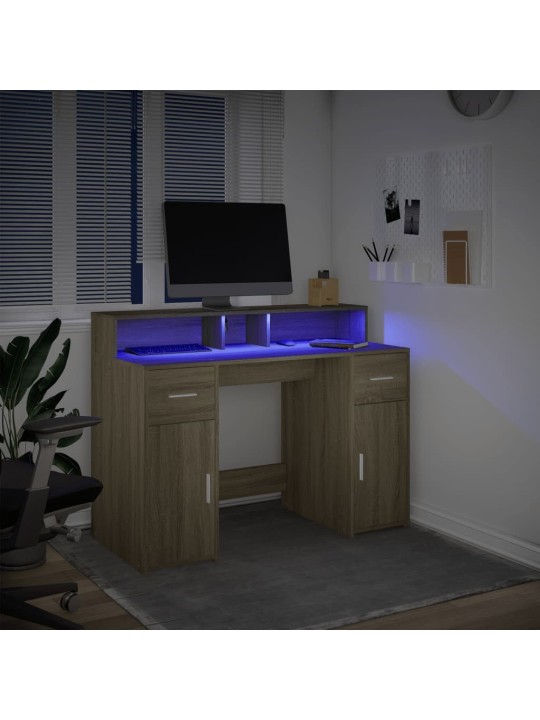 Psací stůl s LED dub sonoma 120 x 55 x 91 cm kompozitní dřevo