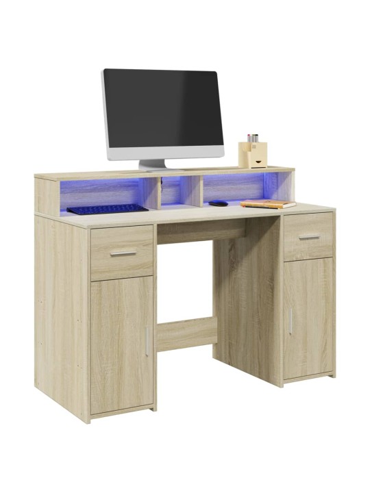 Psací stůl s LED dub sonoma 120 x 55 x 91 cm kompozitní dřevo