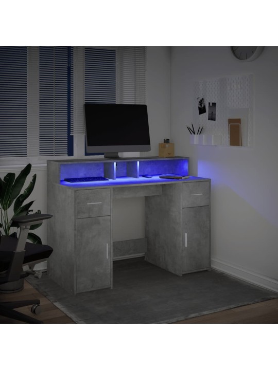 Psací stůl s LED betonově šedý 120x55x91 cm kompozitní dřevo