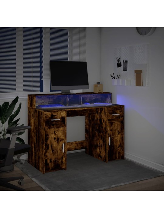 Psací stůl s led kouřový dub 120 x 55 x 91 cm kompozitní dřevo