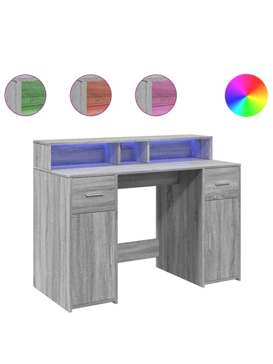 Psací stůl s led šedý sonoma 120 x 55 x 91 cm kompozitní dřevo