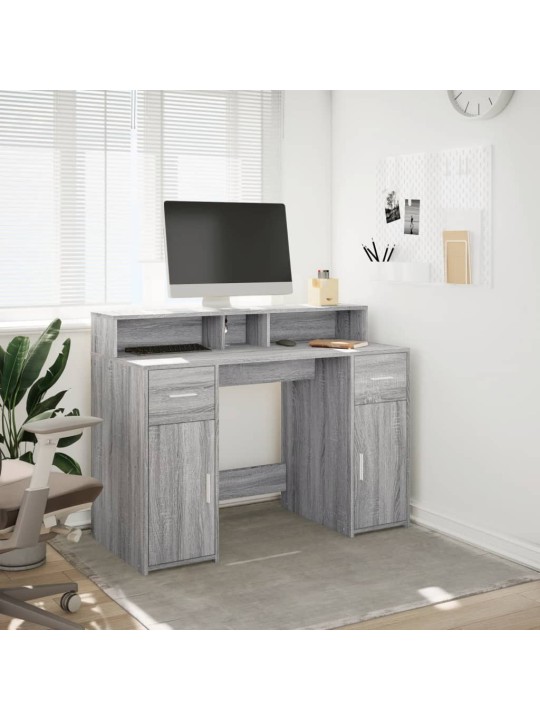 Psací stůl s led šedý sonoma 120 x 55 x 91 cm kompozitní dřevo