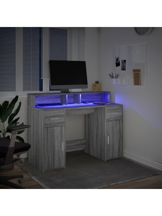 Psací stůl s led šedý sonoma 120 x 55 x 91 cm kompozitní dřevo