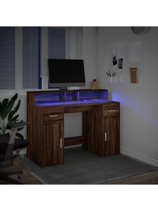 Psací stůl s led světly hnědý dub 120x55x91 cm kompozitní dřevo