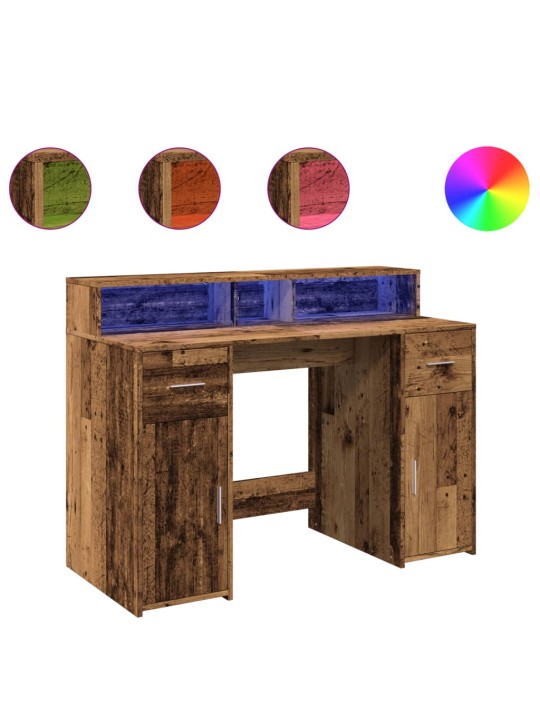 Psací stůl s led světly old wood 120x55x91 cm kompozitní dřevo