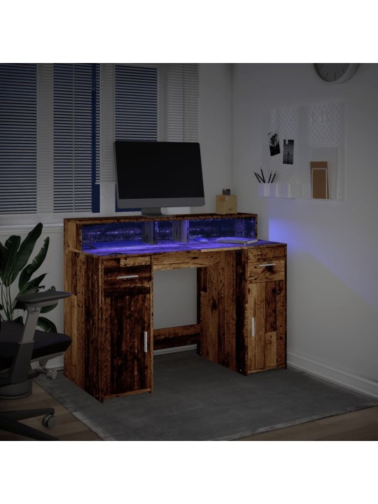 Psací stůl s led světly old wood 120x55x91 cm kompozitní dřevo