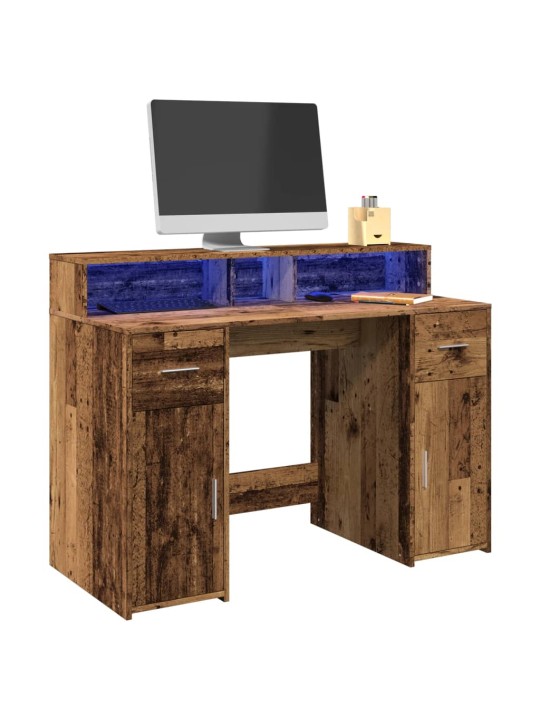 Psací stůl s led světly old wood 120x55x91 cm kompozitní dřevo