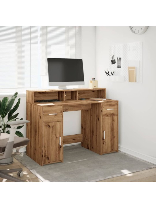 Psací stůl s led dub artisan 120 x 55 x 91 cm kompozitní dřevo