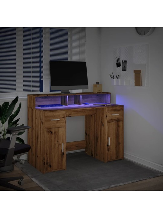 Psací stůl s led dub artisan 120 x 55 x 91 cm kompozitní dřevo
