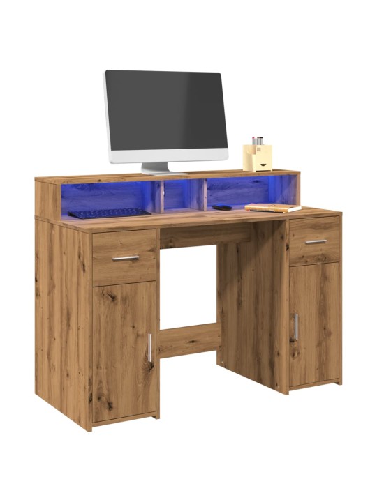 Psací stůl s led dub artisan 120 x 55 x 91 cm kompozitní dřevo
