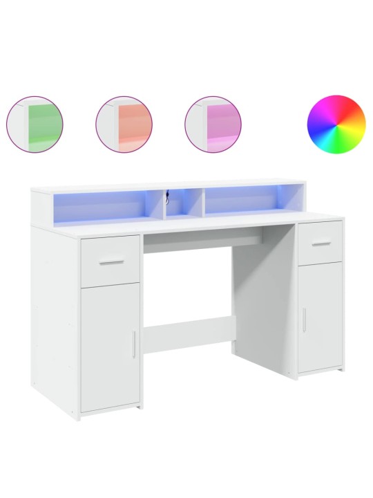Psací stůl s LED světly bílý 140 x 55 x 91 cm kompozitní dřevo