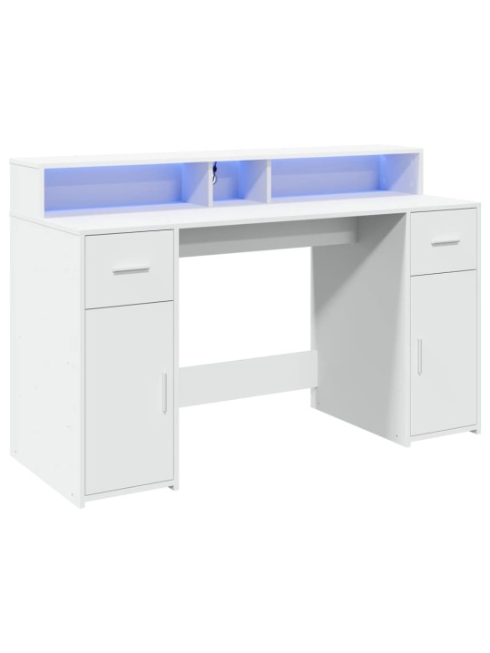Psací stůl s LED světly bílý 140 x 55 x 91 cm kompozitní dřevo