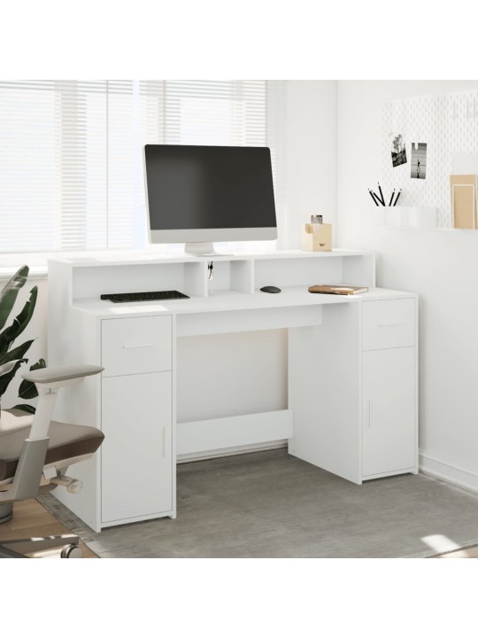 Psací stůl s LED světly bílý 140 x 55 x 91 cm kompozitní dřevo