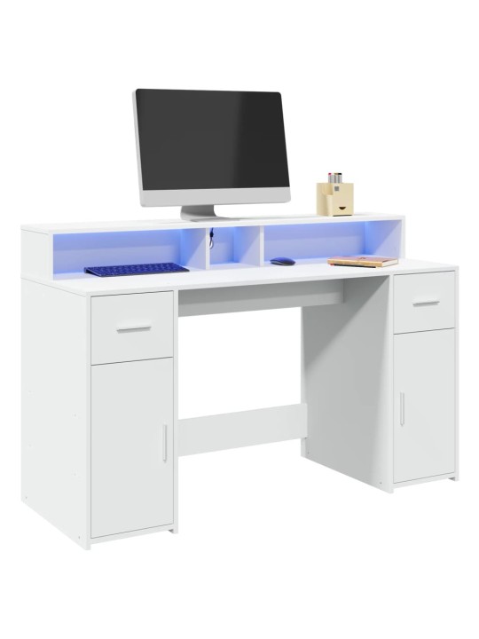 Psací stůl s LED světly bílý 140 x 55 x 91 cm kompozitní dřevo