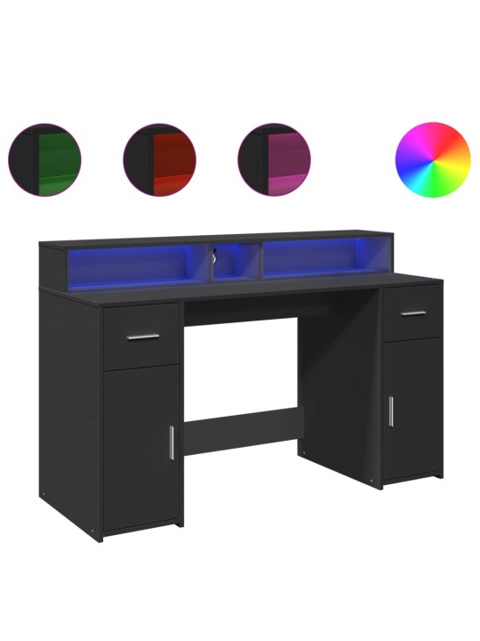 Psací stůl s led světly černý 140 x 55 x 91 cm kompozitní dřevo