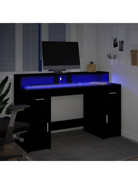 Psací stůl s led světly černý 140 x 55 x 91 cm kompozitní dřevo