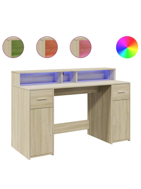 Psací stůl s LED dub sonoma 140 x 55 x 91 cm kompozitní dřevo