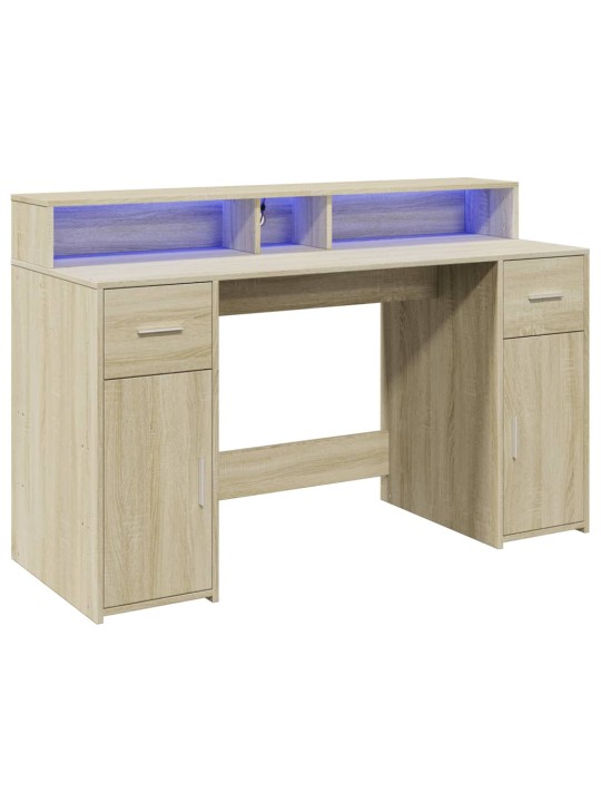 Psací stůl s LED dub sonoma 140 x 55 x 91 cm kompozitní dřevo