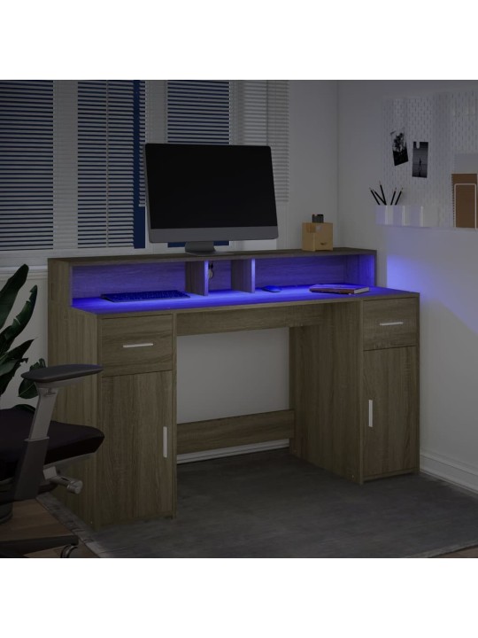 Psací stůl s LED dub sonoma 140 x 55 x 91 cm kompozitní dřevo