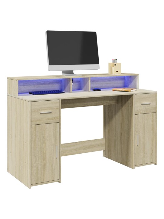 Psací stůl s LED dub sonoma 140 x 55 x 91 cm kompozitní dřevo