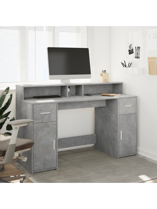 Psací stůl s LED betonově šedý 140x55x91 cm kompozitní dřevo