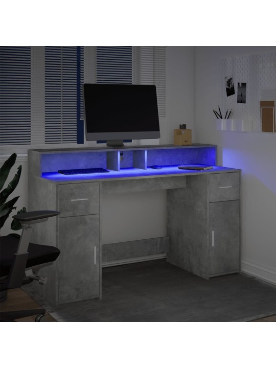 Psací stůl s LED betonově šedý 140x55x91 cm kompozitní dřevo