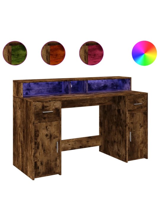 Psací stůl s led kouřový dub 140 x 55 x 91 cm kompozitní dřevo