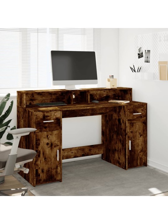 Psací stůl s led kouřový dub 140 x 55 x 91 cm kompozitní dřevo