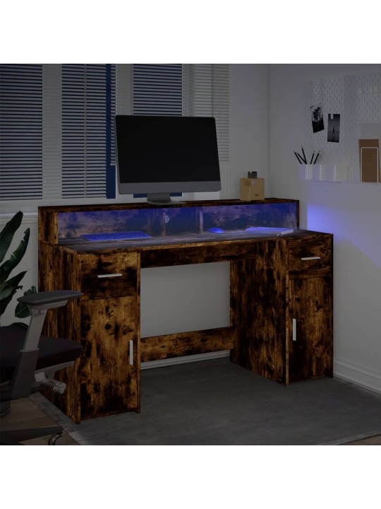 Psací stůl s led kouřový dub 140 x 55 x 91 cm kompozitní dřevo