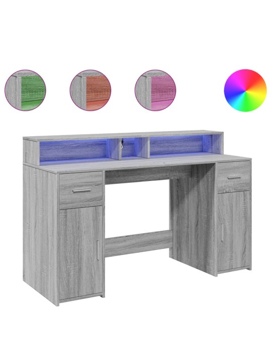 Psací stůl s led šedý sonoma 140 x 55 x 91 cm kompozitní dřevo