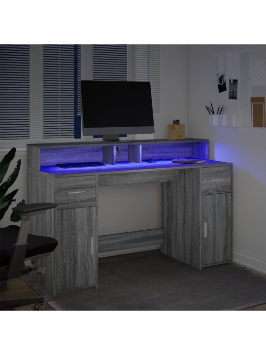 Psací stůl s led šedý sonoma 140 x 55 x 91 cm kompozitní dřevo