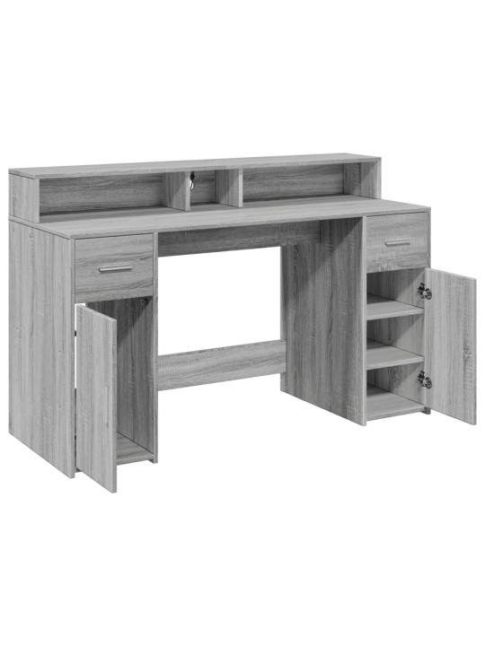 Psací stůl s led šedý sonoma 140 x 55 x 91 cm kompozitní dřevo
