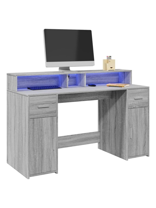 Psací stůl s led šedý sonoma 140 x 55 x 91 cm kompozitní dřevo
