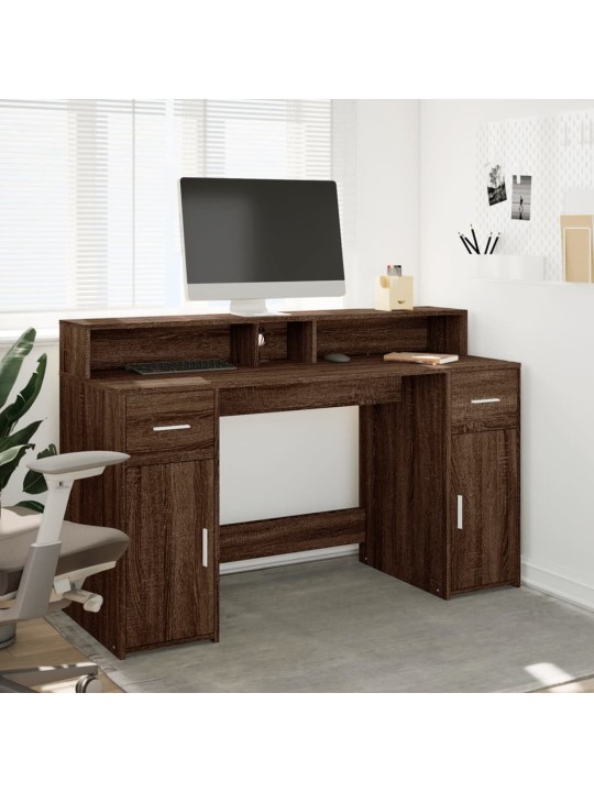 Psací stůl s led světly hnědý dub 140x55x91 cm kompozitní dřevo