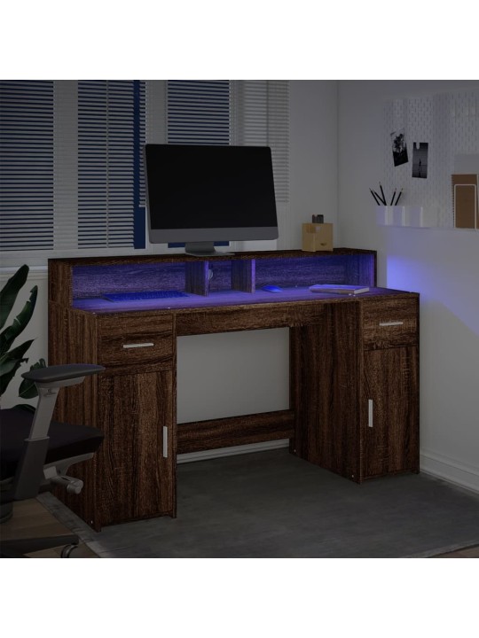 Psací stůl s led světly hnědý dub 140x55x91 cm kompozitní dřevo