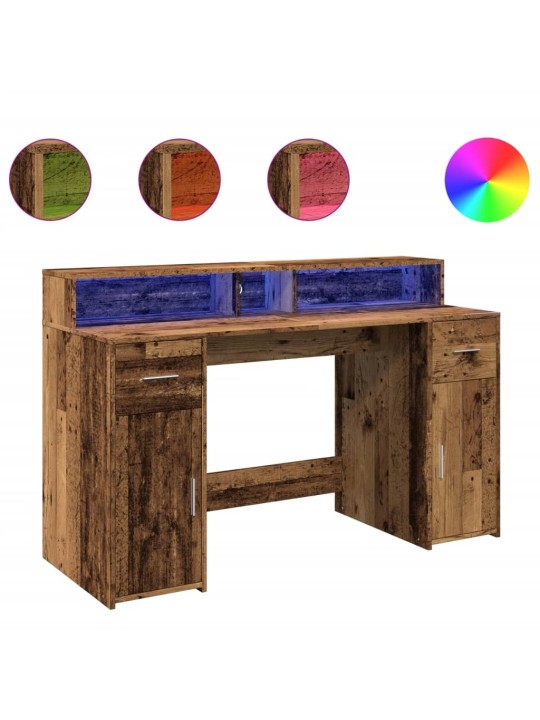 Psací stůl s led světly old wood 140x55x91 cm kompozitní dřevo